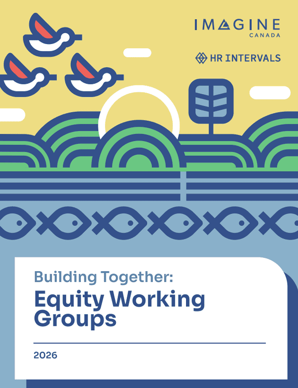 Abstract illustration of birds flying over water and greenery on the cover image for the Equity Working Groups guide.